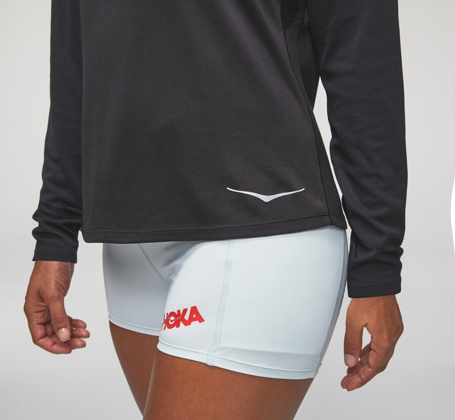 Hoka One One Top Damske Čierne - Performance Dlho Sleeve - 08156-QDGM